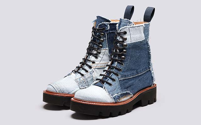 Grenson The Kelly Boot Womens Boots in Blue Reclaimed Denim GRS212571